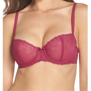 CHANTELLE
Le Marais Unlined Lace Demi Bra in Cranberry 
Sz 32 D